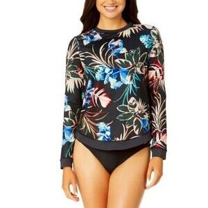 NWT Hurley Swimwear Long Sleeve Sun Shirt Rash Guard Tropical Dream Blac…